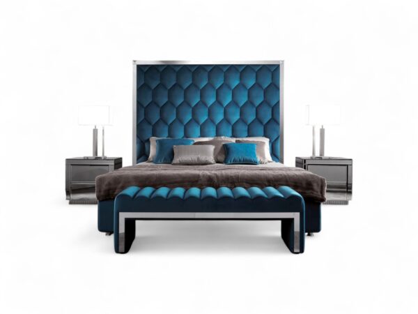 Sapphire Majesty Bed with bold blue tufted headboard