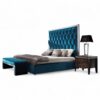 Designer velvet bed in sapphire tone for elegant interiors