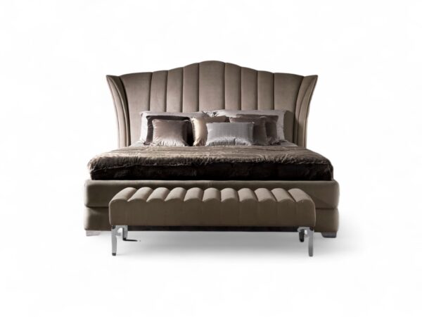 Modern wingback bed in champagne velvet