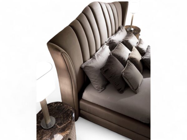 Upholstered bed with vertical channel tufting