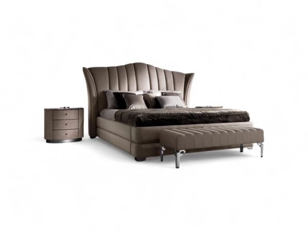 Luxury velvet bed with curved headboard
