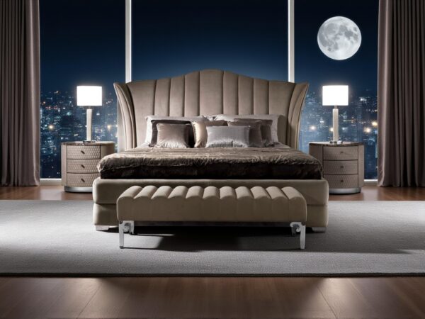 Contemporary champagne bed with soft finish