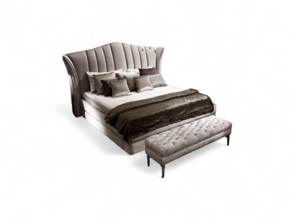 Champagne Essence Bed with sculpted velvet headboard