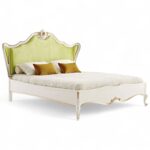 Regal Green Carved Bed with velvet headboard