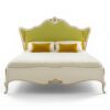 Regal Green Carved Bed with velvet headboard