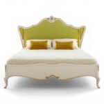 Regal Green Carved Bed with velvet headboard