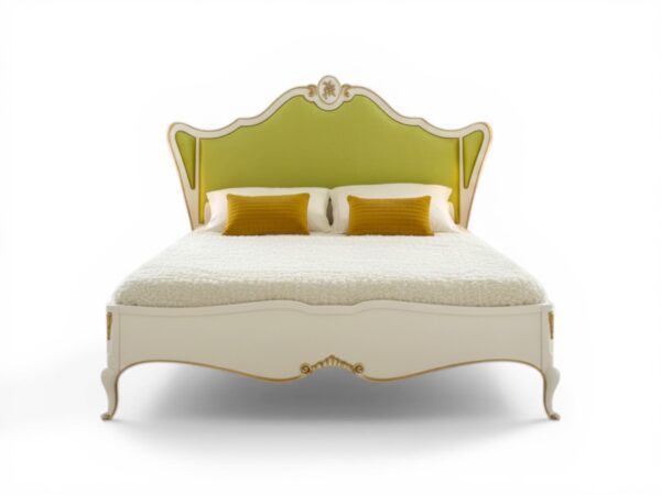 Regal Green Carved Bed with velvet headboard