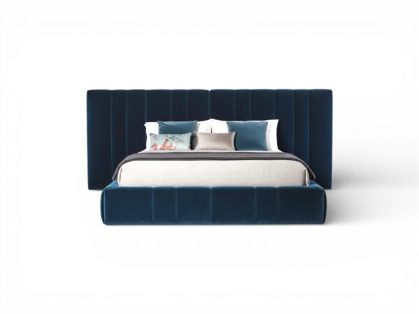 Twilight Splendor Bed with tufted blue velvet headboard and plush base.