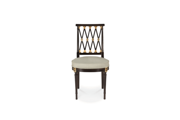 Classic formal armchair with gold crest details and dark finish
