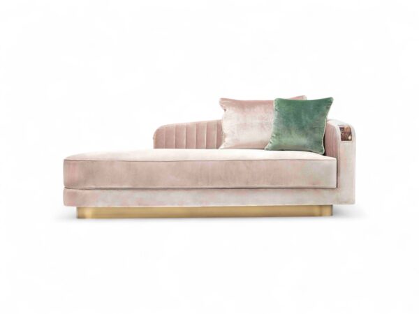 Contemporary velvet chaise lounge in pale beige tone
