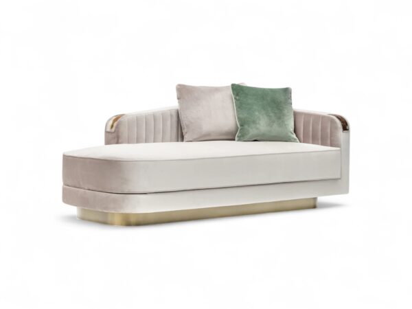 Velour Bliss Chaise Lounge with gold-finish base and velvet upholstery
