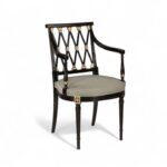 Nocturne Crest Chair with gilded lattice back and dark wood frame