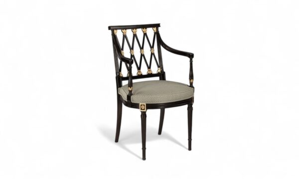 Nocturne Crest Chair with gilded lattice back and dark wood frame