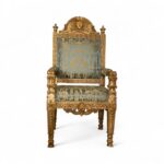 Baroque Emperor Throne Chair with gold carving and royal fabric