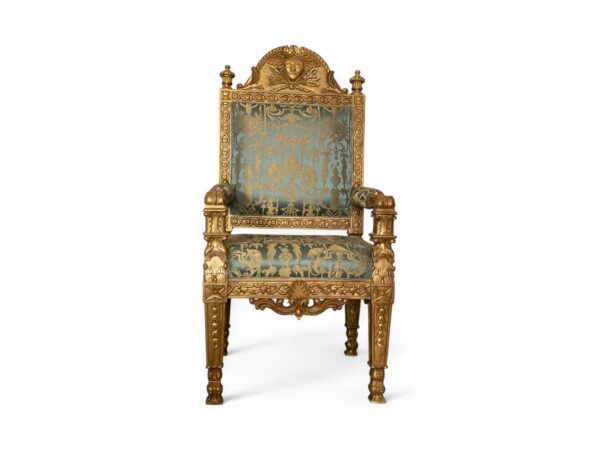 Baroque Emperor Throne Chair with gold carving and royal fabric
