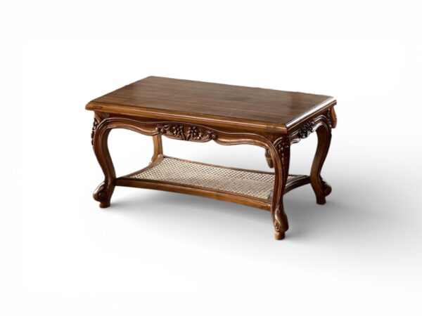Belleterre Cane Coffee Table with wooden top and cane shelf