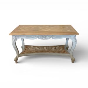 Belleterre Cane Coffee Table with wooden top and cane shelf