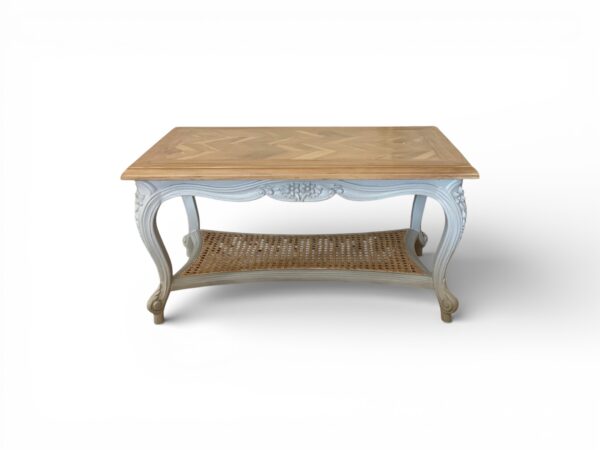 Belleterre Cane Coffee Table with wooden top and cane shelf