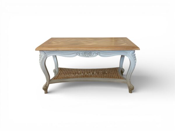 Classic coffee table with carved wooden frame