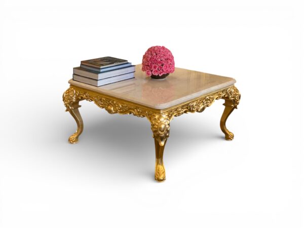 Imperial Gold Coffee Table with ornate carved base