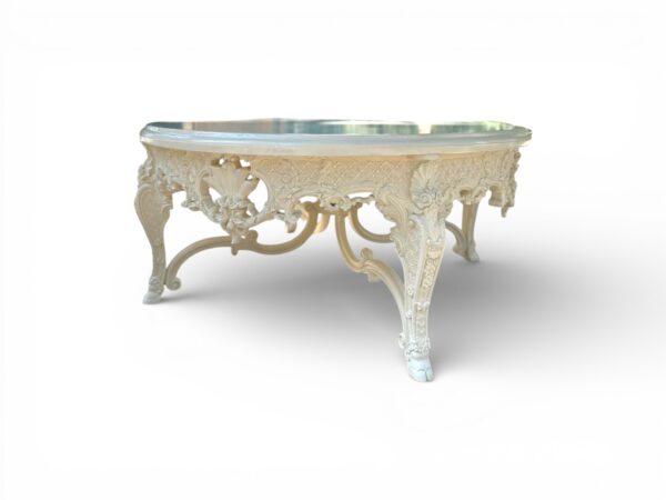Hand carved solid wood round coffee table