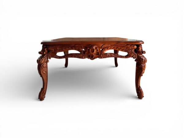 Victorian coffee table with hand-carved wooden detailing