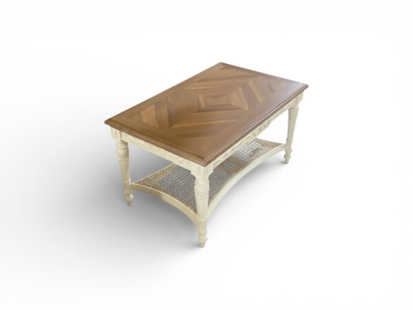 Classic ivory carved centre table with cane storage