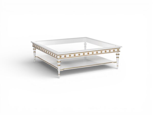 Luxury coffee table with gold detailing and wooden frame