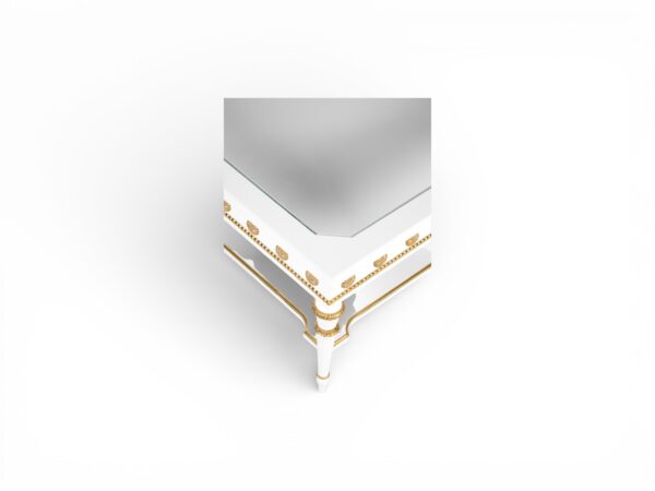 Classic ivory coffee table with clear glass surface