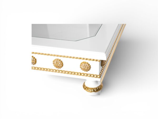 Luxury coffee table with gold detailing and wooden frame