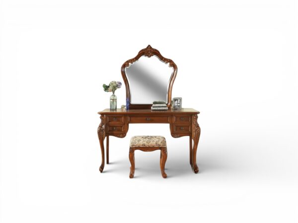 Wooden dressing table with curved carved legs