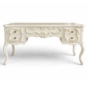 Ornate wooden writing desk with drawers