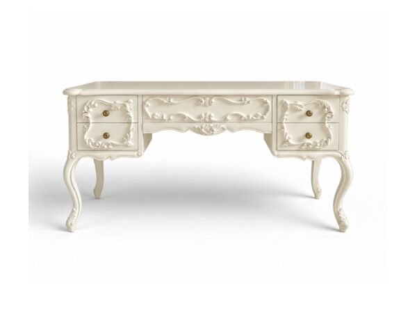 Ornate wooden writing desk with drawers