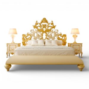 Grand gold carved throne style bed