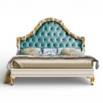 Luxury gold carved upholstered royal bed