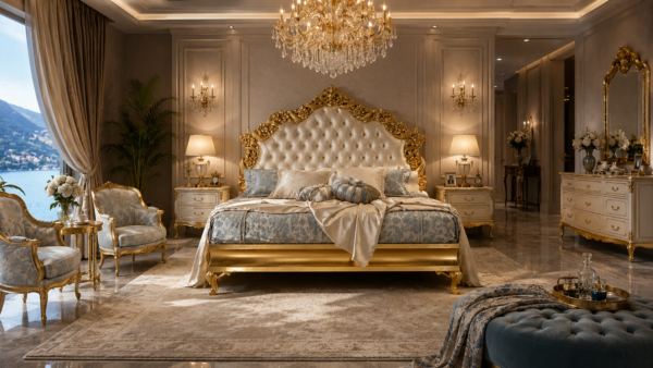 Grand Crown Bed luxury gold tufted bed
