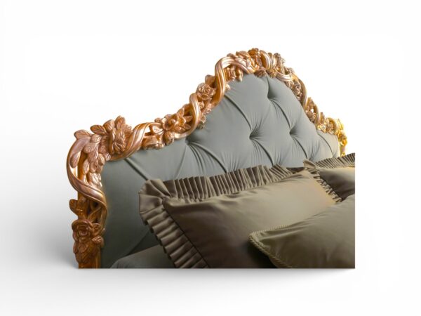 Luxury tufted bed with refined carved detailing