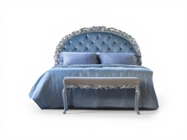 Liora Scroll Bed with carved headboard