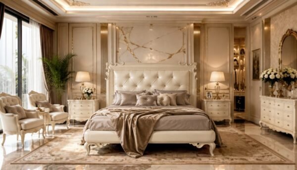 Milano Pearl Grandeur Bed with tall tufted headboard