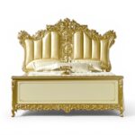 Baroque Crown Bed with gold carved headboard
