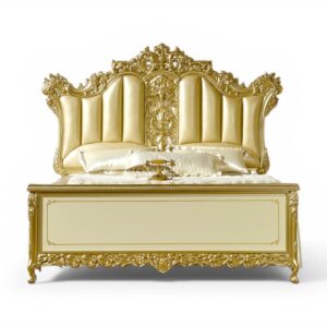 Baroque Crown Bed with gold carved headboard