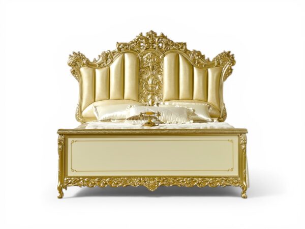 Baroque Crown Bed with gold carved headboard