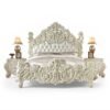 Palace style luxury bed with intricate scroll carvings