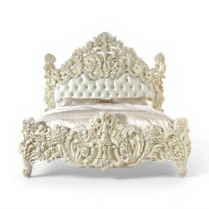 Grand Titan Throne Bed with monumental carved crown headboard