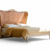 Designer carved frame bed with damask fabric