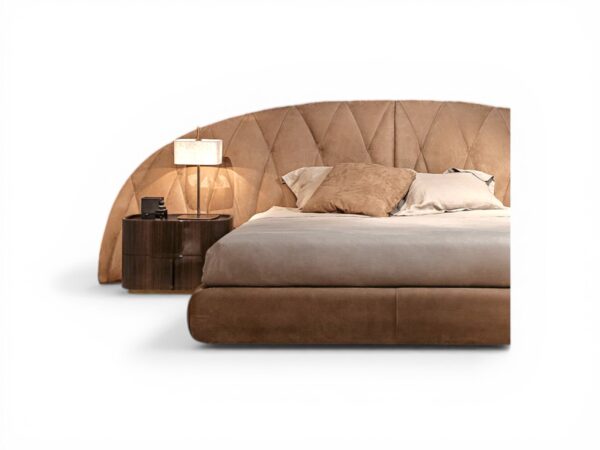 Extended upholstered headboard bed design