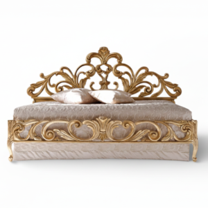 Crowned Scroll Haven Bed with gold carved headboard