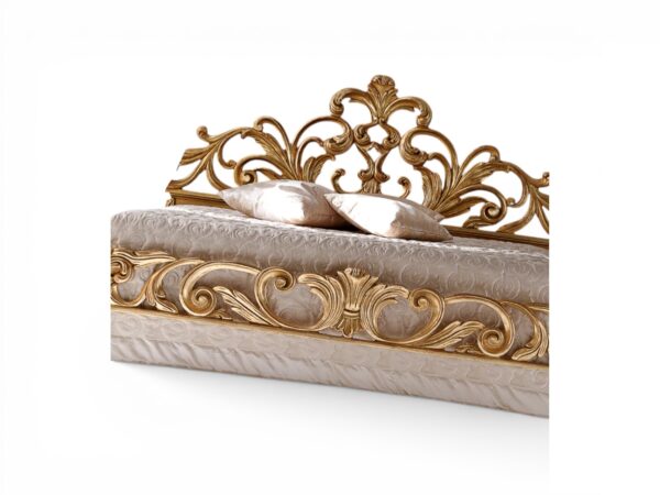 Luxury baroque scroll bed in gold finish