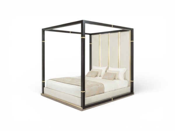 Luxury four poster bed with upholstered panels