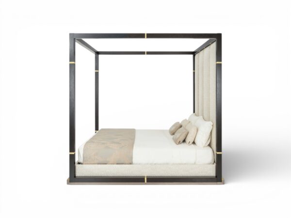 Modern canopy bed with dark wood frame